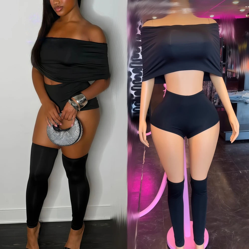 FAGADOER Y2K Sexy Streetwear 2 Pieces Set for Woman Off Showlder Sleeveless Backless Crop Top and Shorts Suit Female Clothing