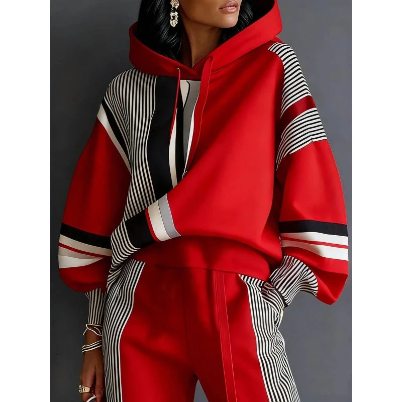 Loose Fit American Stripe Two Piece Loungewear Set for Women