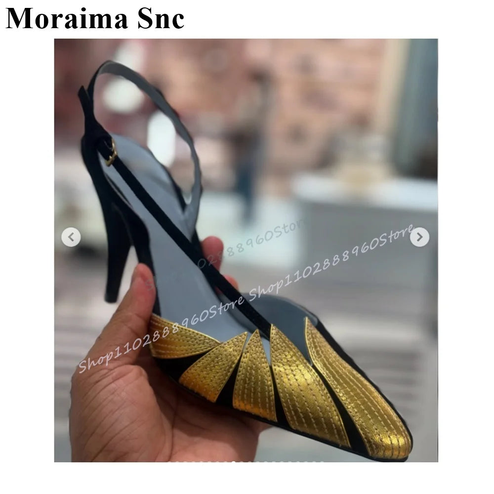 Metallic Slingback Pointy Toe Buckle Strap Sandals For Women