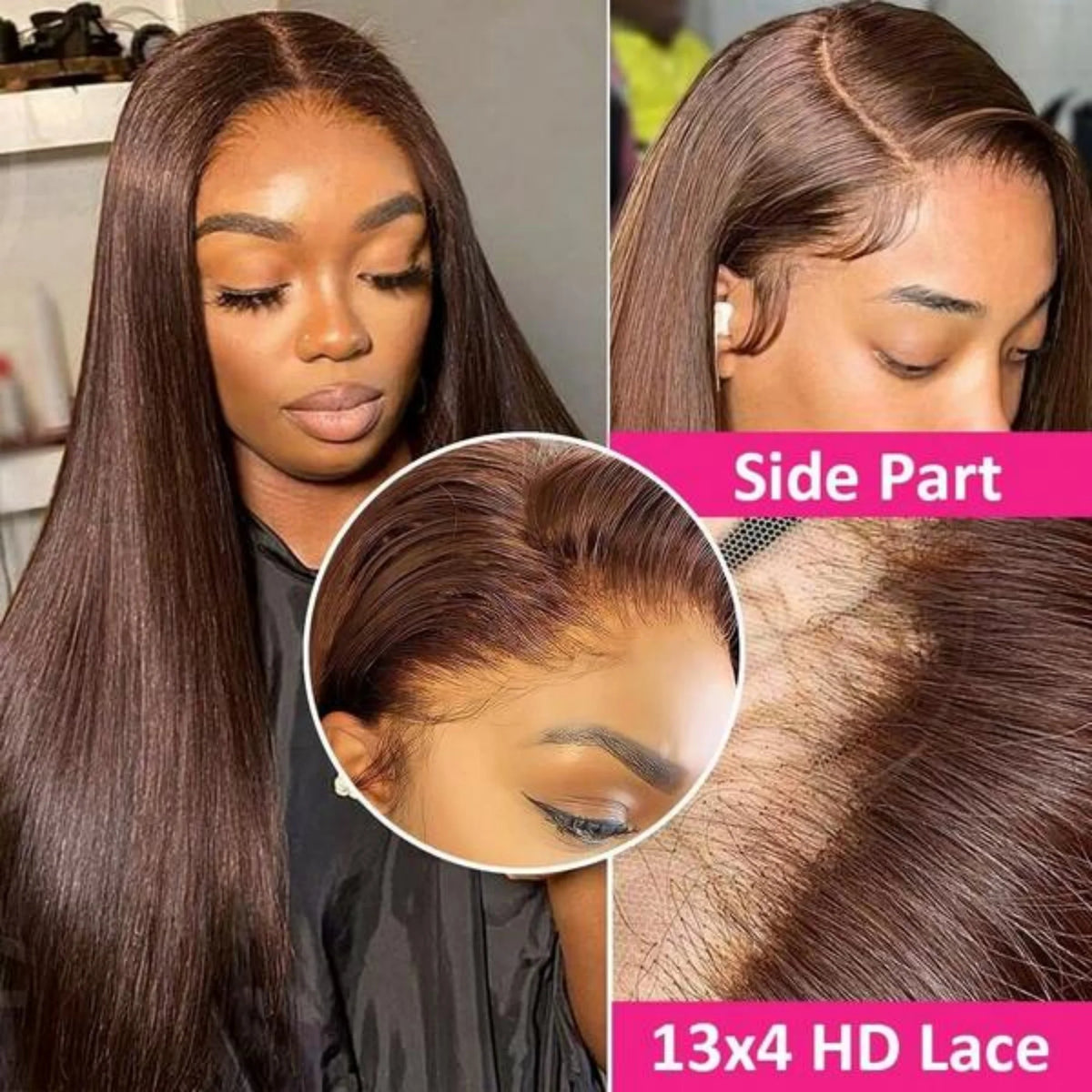 Chocolate Brown Straight Lace Front Human Hair Wig for Women