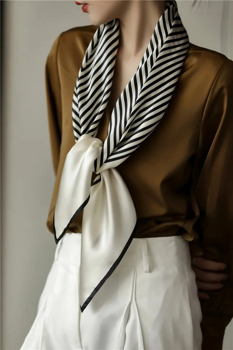Elegant Art Gallery Style 100% Pure Silk Scarves For Women Soft Thin Striped Mulberry Silk Square Scarf Versatile For Spring Sum
