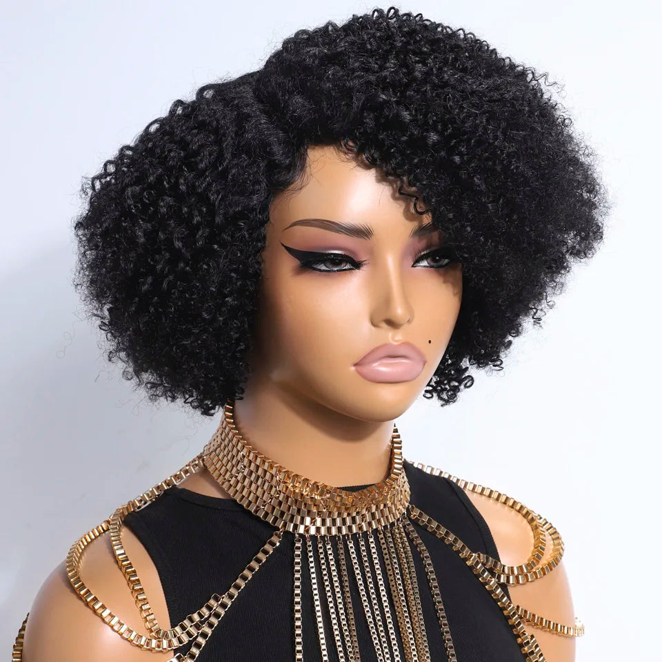 Glueless Kinky Curly Human Hair Lace Bob Wig for Women