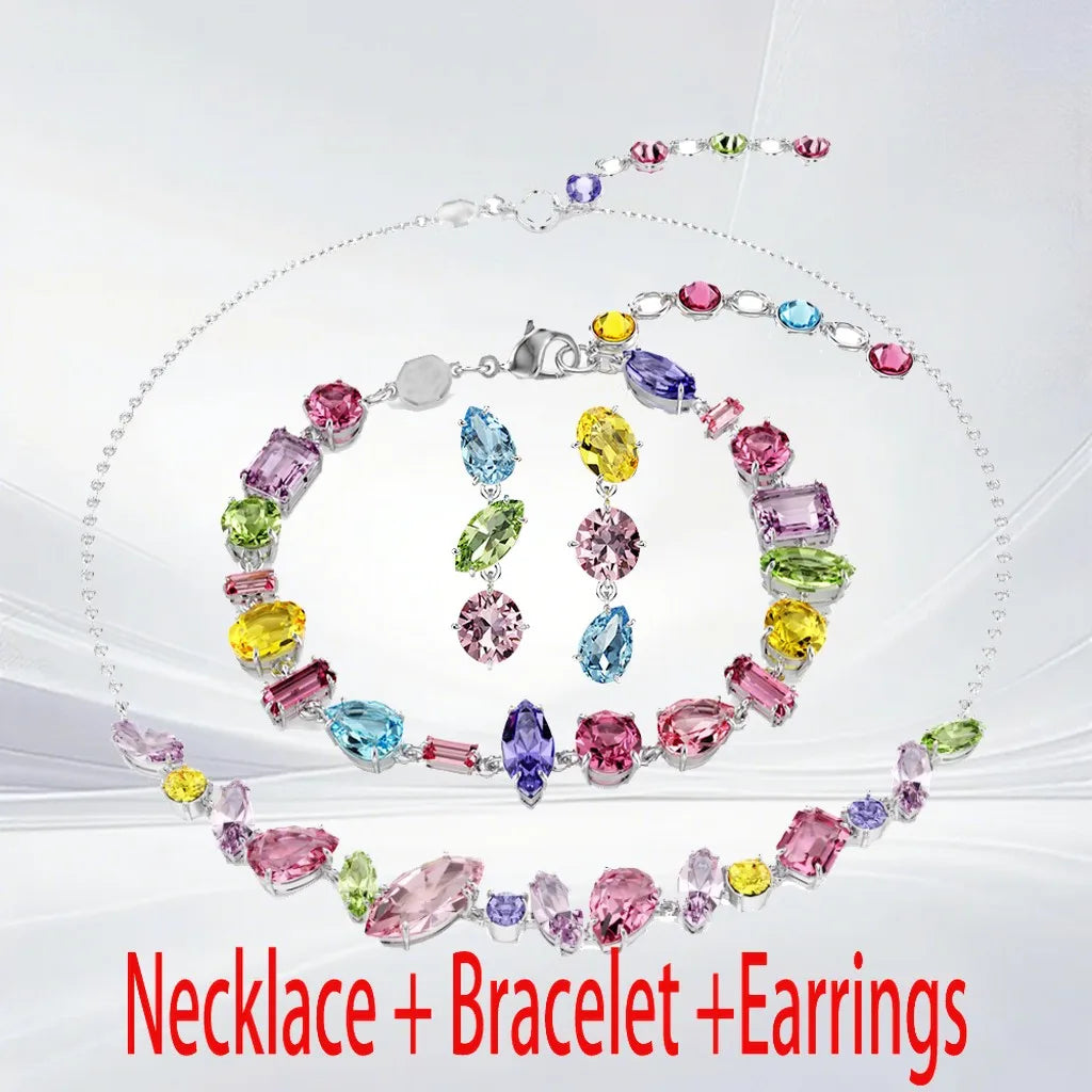 Gold Plated Mixed Cut Crystal Jewelry Set for Women