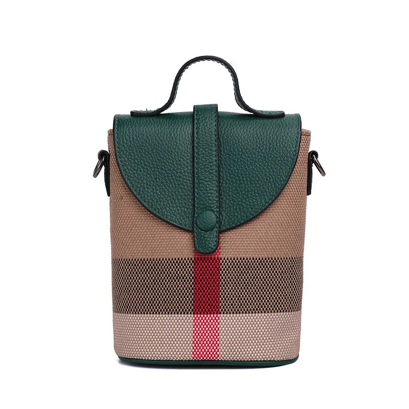 Compact Plaid Patchwork Canvas Crossbody Bag for Women