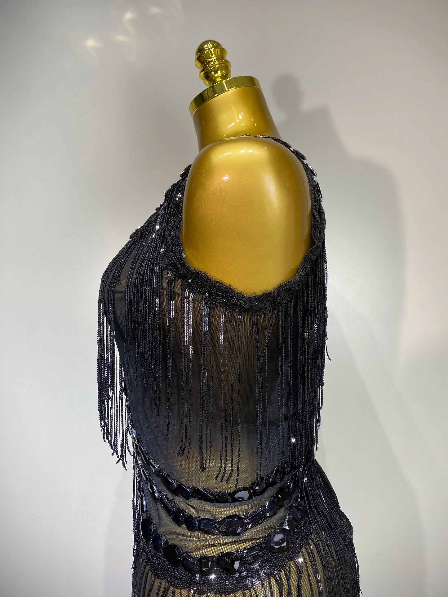 Gold Rhinestones Fringe Jumpsuit