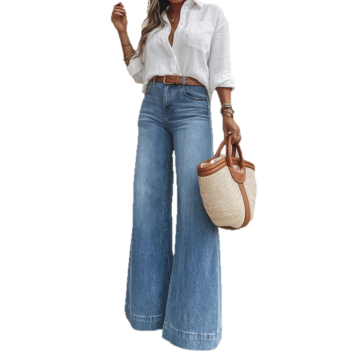 Distressed High Waist Wide Leg Jeans