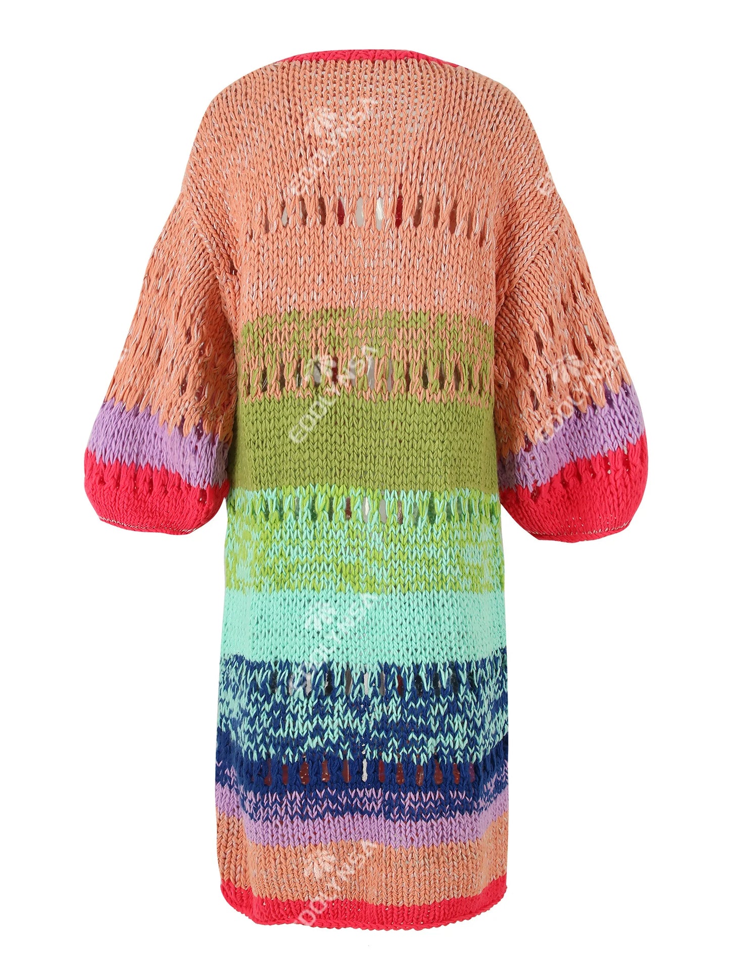 Boho Colorful Luxuriously Handknit Bell Sleeve Crochet Loose Kimono Cardigan 2024 Women Fall Winter Coat Beach Coverup Dress K12