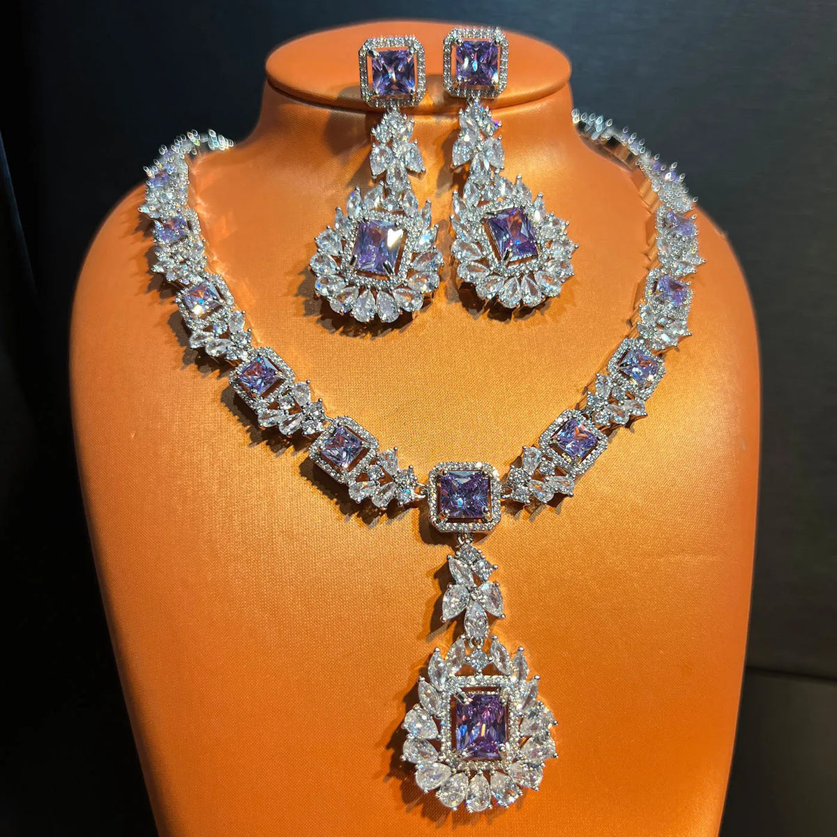 Multicolor Flower Zircon Necklace and Earring Set for Women