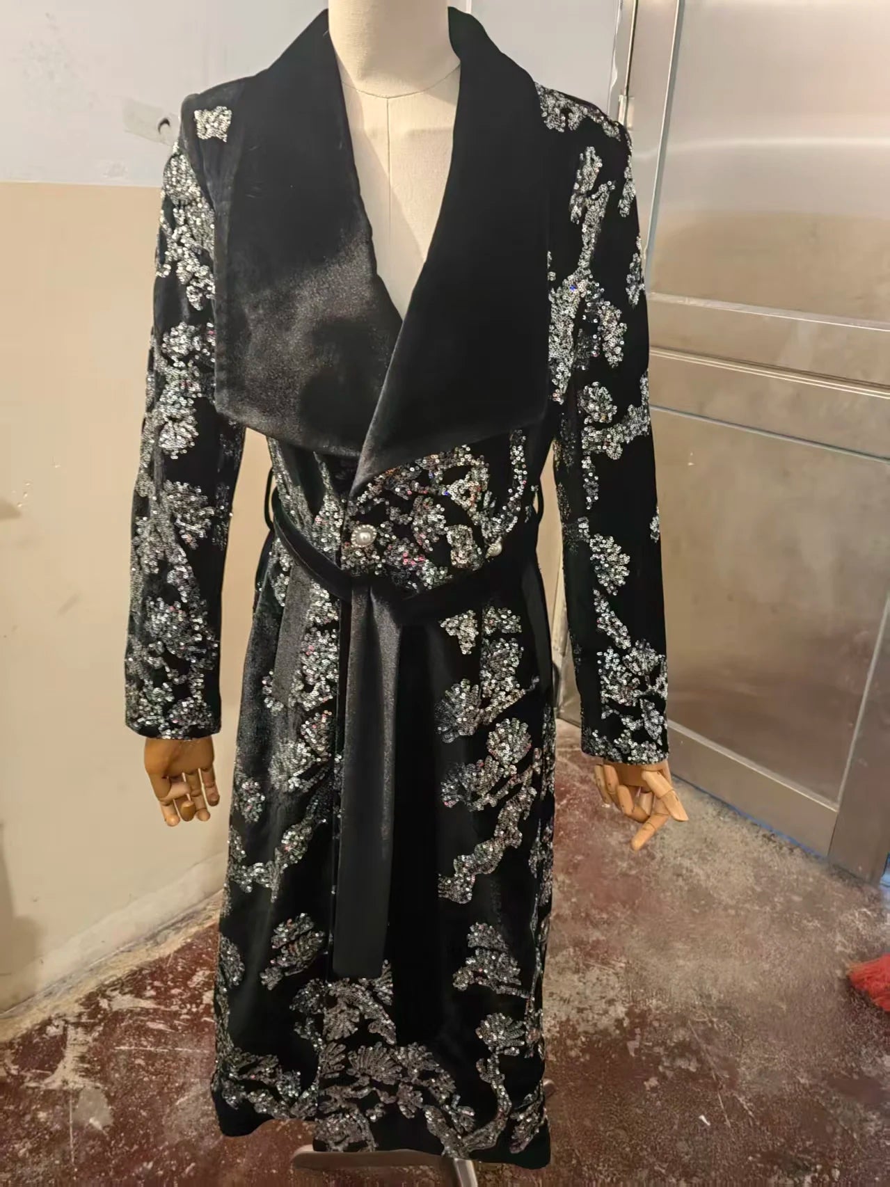 Adjustable Waist Windbreaker Coat Autumn/Winter New Sequins Trench Coat, Women's Coat, English Style Overcoat