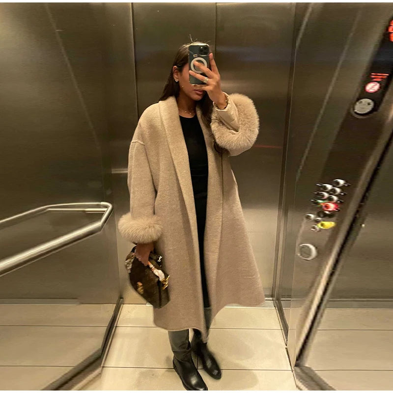 Elegant Longline Turn Down Collar Winter Coat for Women