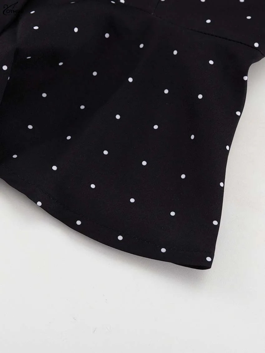 Oymimi Fashion Black Print Two Piece Outfits Woman Elegant Short Sleeve Button Blouses And High Waisted Slim Mid-Calf Skirt Sets