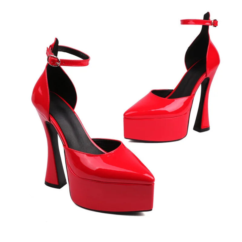 Pointed Toe Platform Heels With Ankle Strap for Women