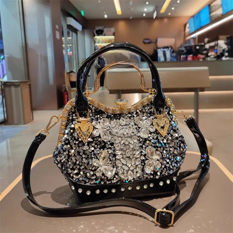 Crystal Sequin One Shoulder Crossbody Handbag for Women