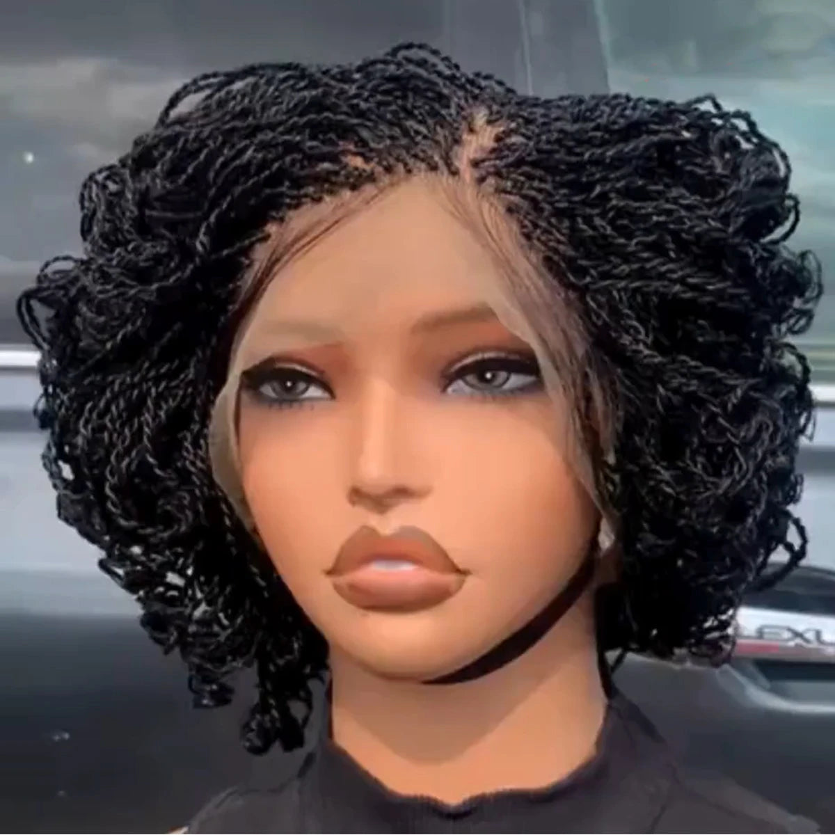 Pixie Curly Bob Lace Braided Wig HD Lace Frontal Wig Easy to Style Synthetic Braiding Hair for Women