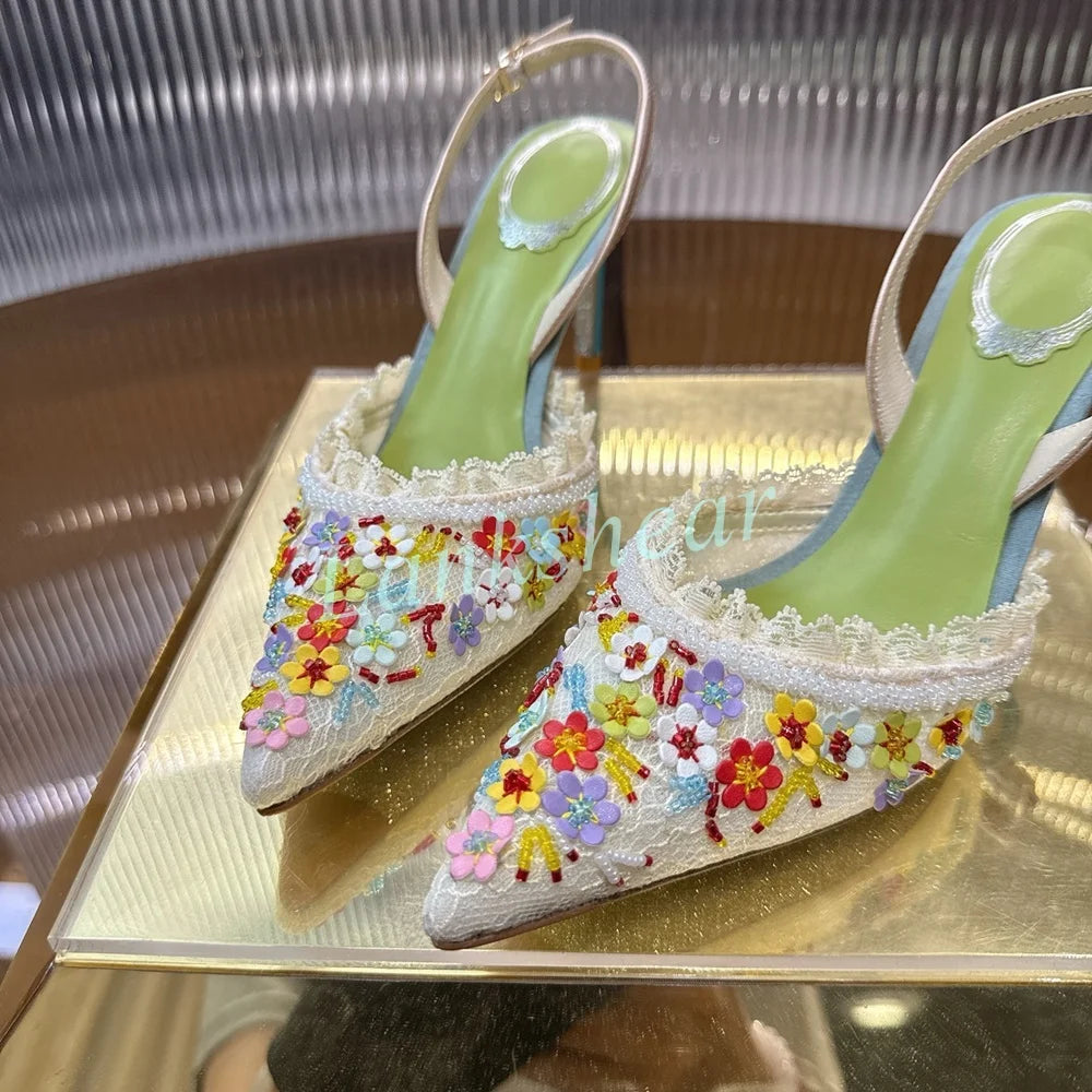 Mint Green Crystal Embellished Stiletto Sandals for Women