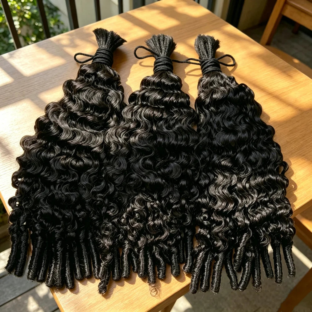 Natural Burmese Curly Human Hair Braiding Extensions for Women
