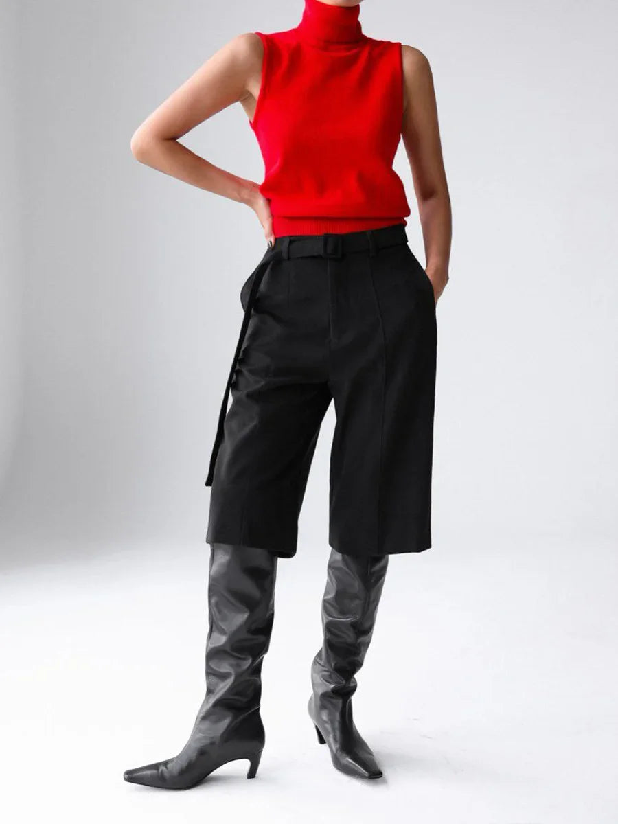 Slim Fit Knit Sleeveless Turtleneck Tank Top for Women