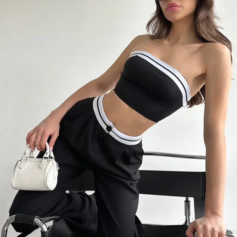 Strapless Vest With Pockets Two Piece Pants Set