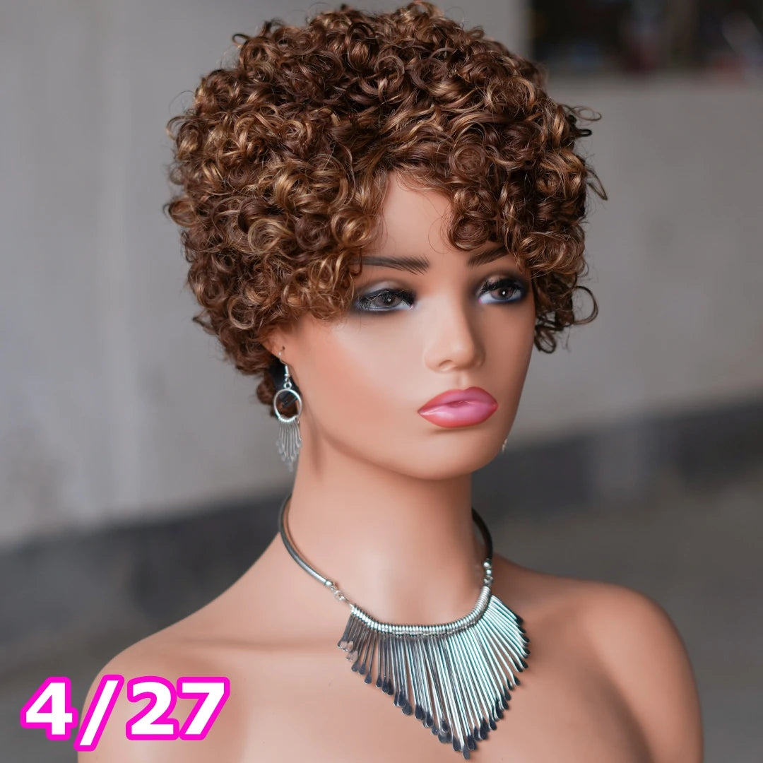 Short Curly Pixie Cut Brazilian Human Hair Wig for Women