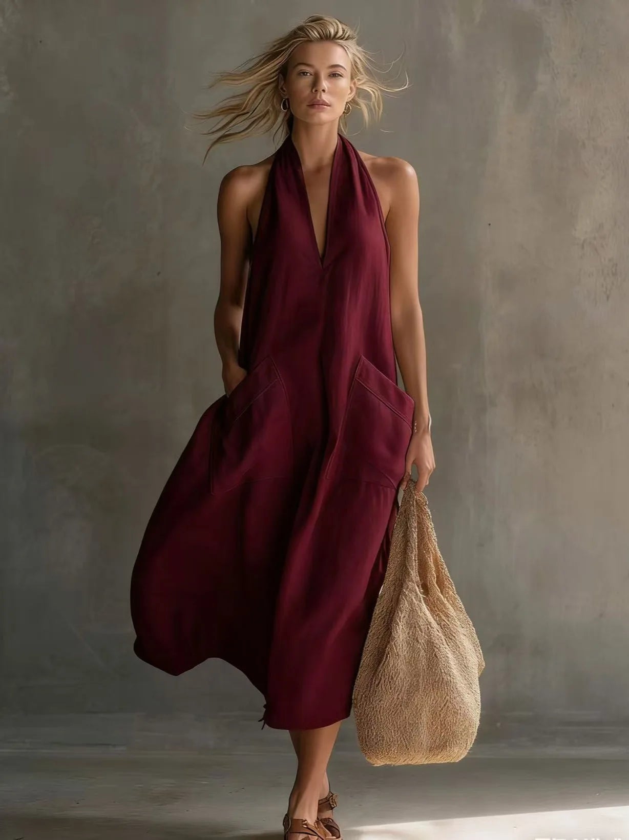 Sleeveless V Neck Loose Wide Leg Casual Jumpsuit For Women