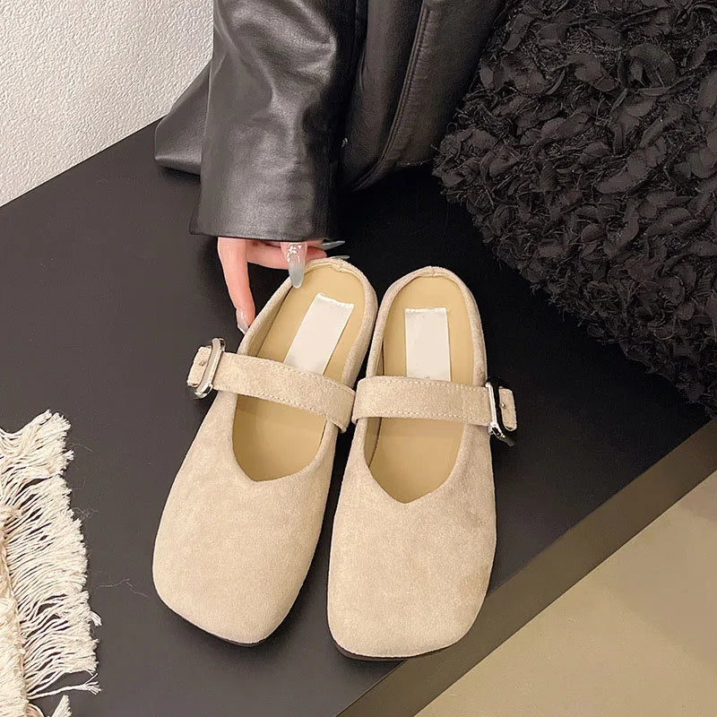 Square Toe Slip On Comfortable Flat Slides For Women