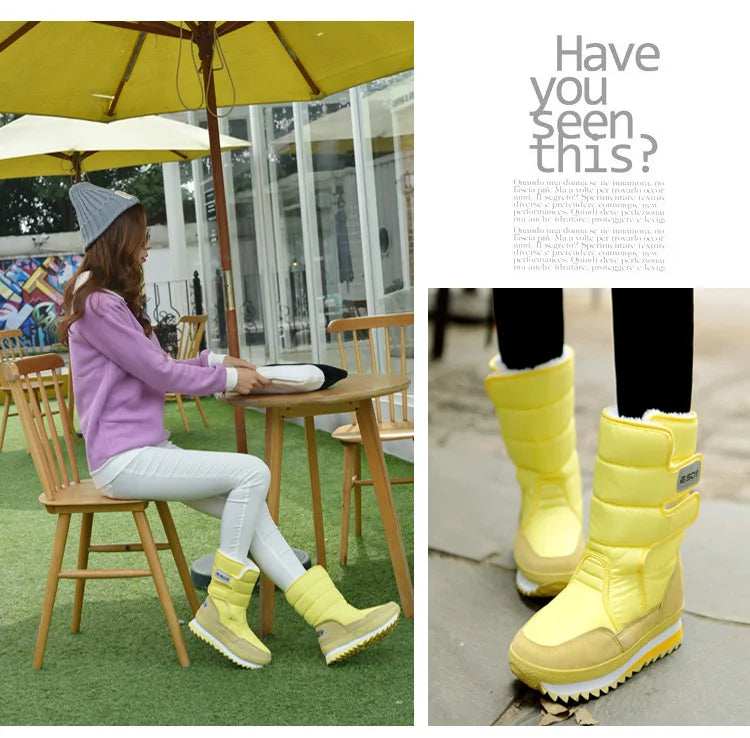 Thick Waterproof Plush Mid Calf Snow Boots for Women