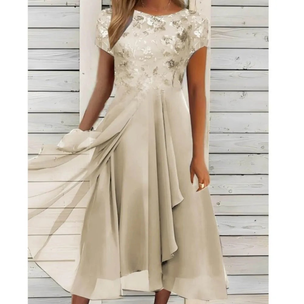 Casual Round Neck Printed Large Swing Dress for Women