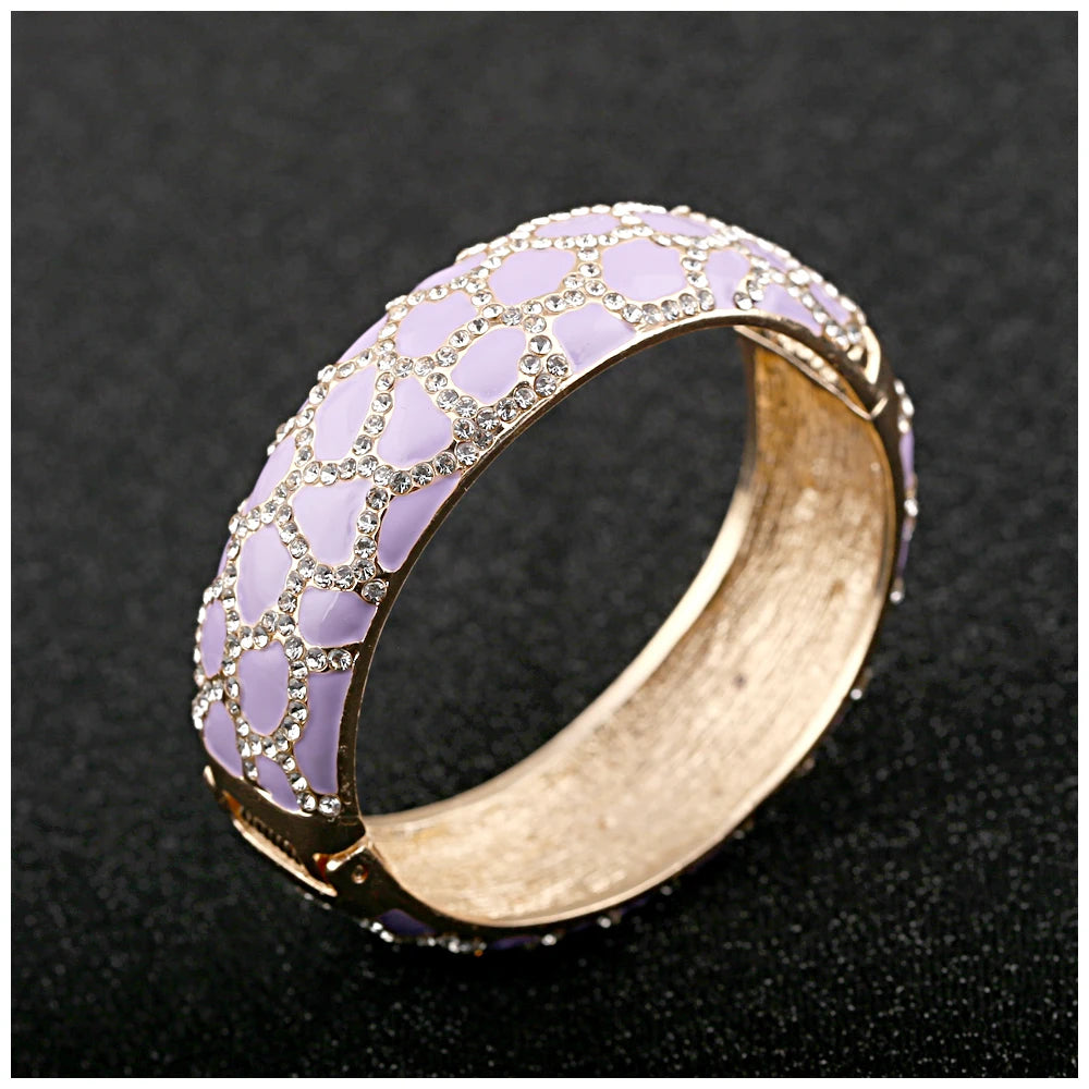 Colorful Enameled Rhinestone Statement Bangle Bracelet for Women