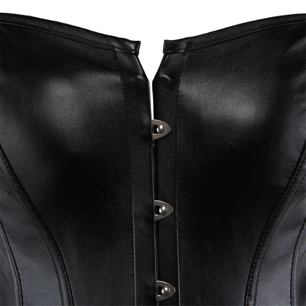 Steampunk Faux Leather Overbust Corset With Zipper for Women