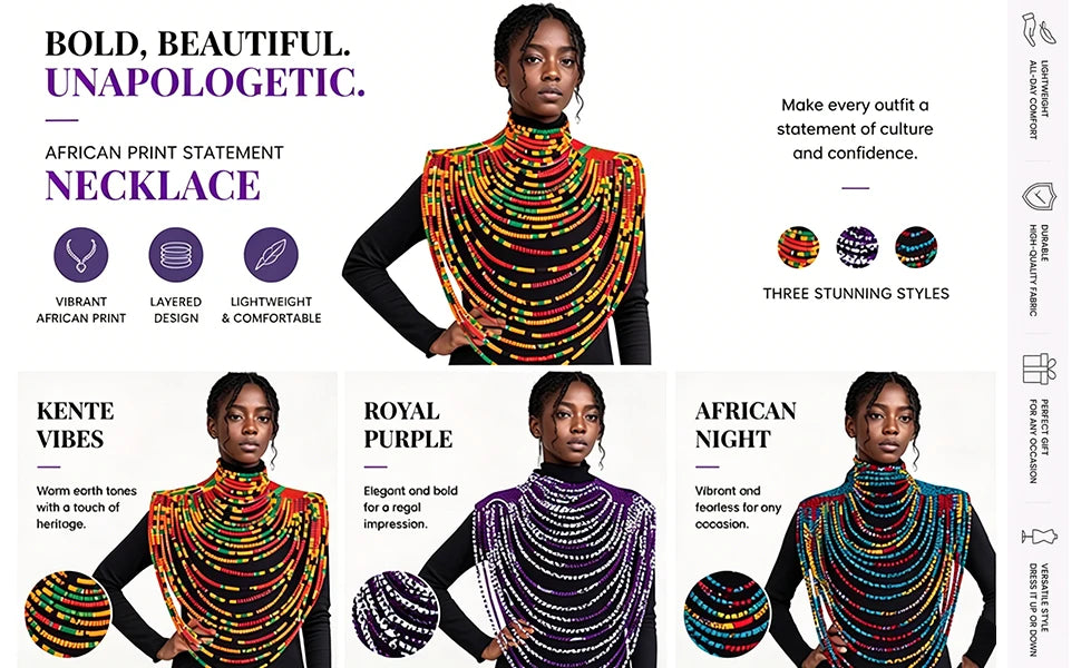 African Multi-Strand Statement Choker Necklace for Women