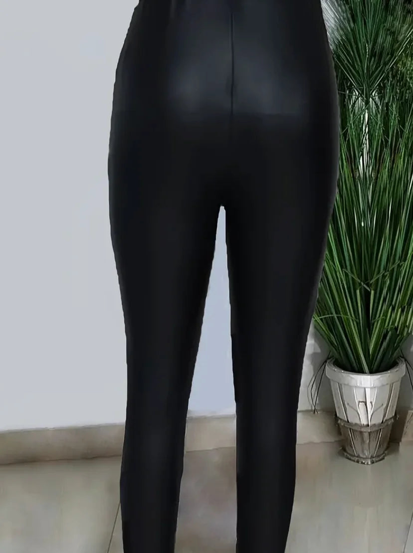 Warm Stretch Fleece Lined Faux Leather Pants for Women