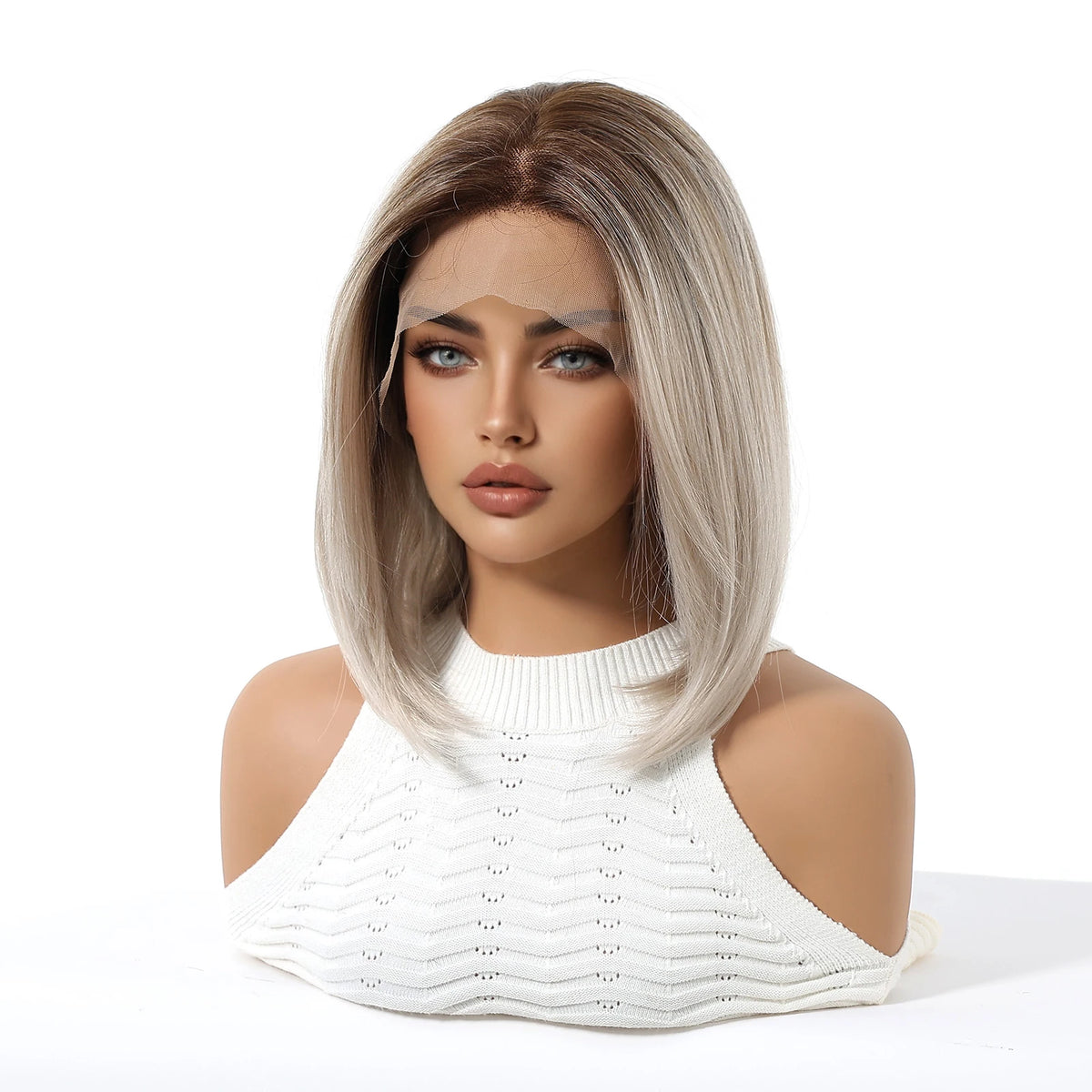 Ombre Blonde Straight Lace Front Bob Wig for Women