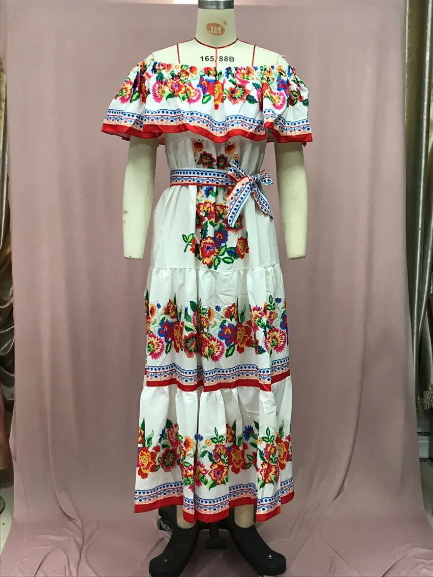 Floral Print Off Shoulder High Waist Dress for Women