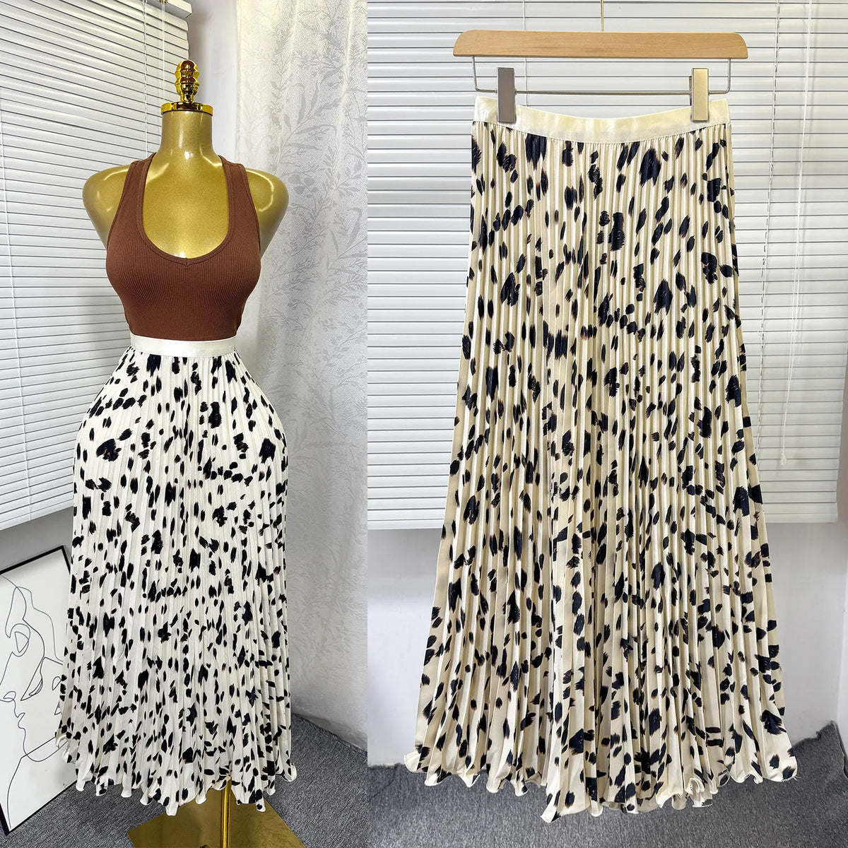 Floral Ruffle A Line Midi Skirt with Elastic Waist for Women