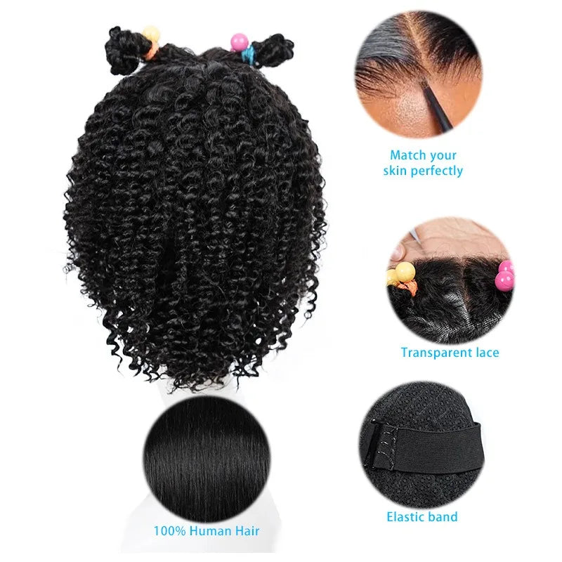 Kids Wig With 4x4 Lace Front And 100 Percent Human Hair Kinky Curly For Daily Wear Cosplay