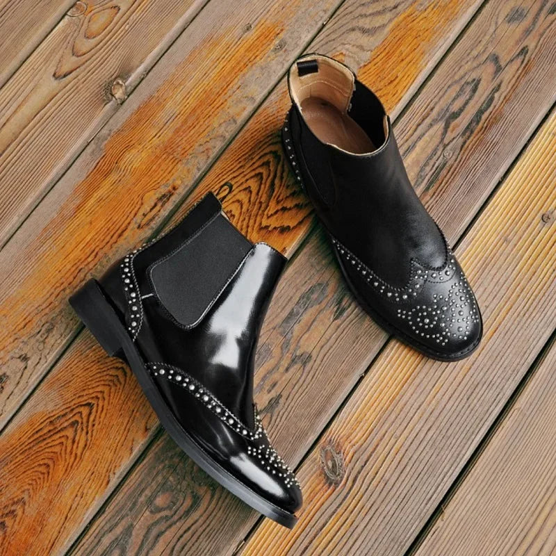 Rivet Patent Leather Slip On Ankle Boots for Women
