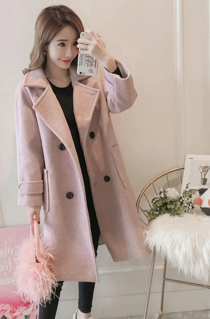 Padded Mixtures Jacket Woman Long Loose Cotton Wool Blend Coat for Women Pink Elegant Outerwears New in Novelty High Quality Hot