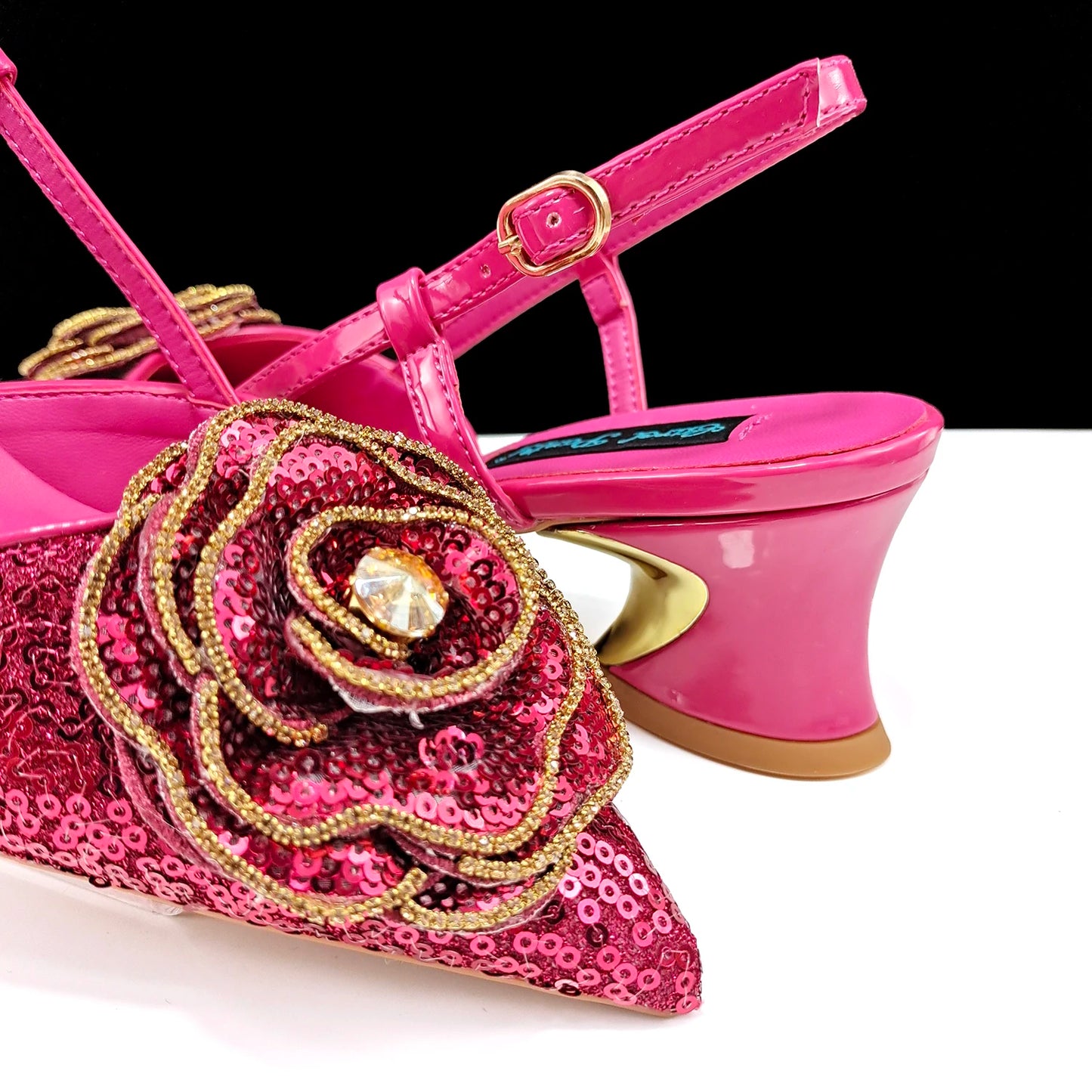QSGFC Fashion Design Shoes and Bag Nigerian Wedding Handmade Flowers Bags with Shoes Ladies Shoes Commuting or Daily Shoes