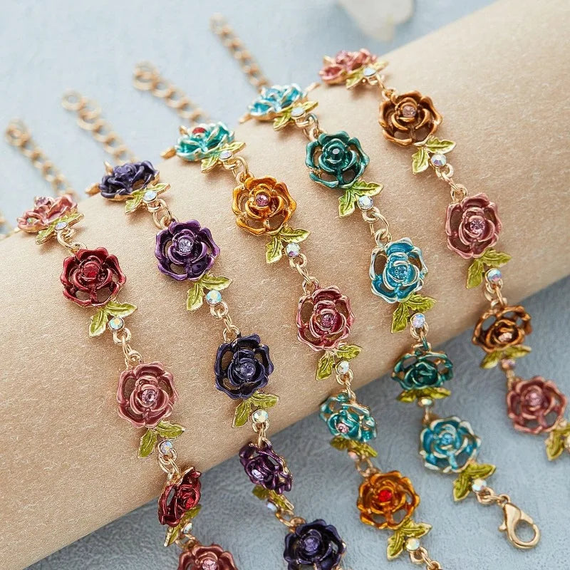 Multicolor Rose Charm Bracelet