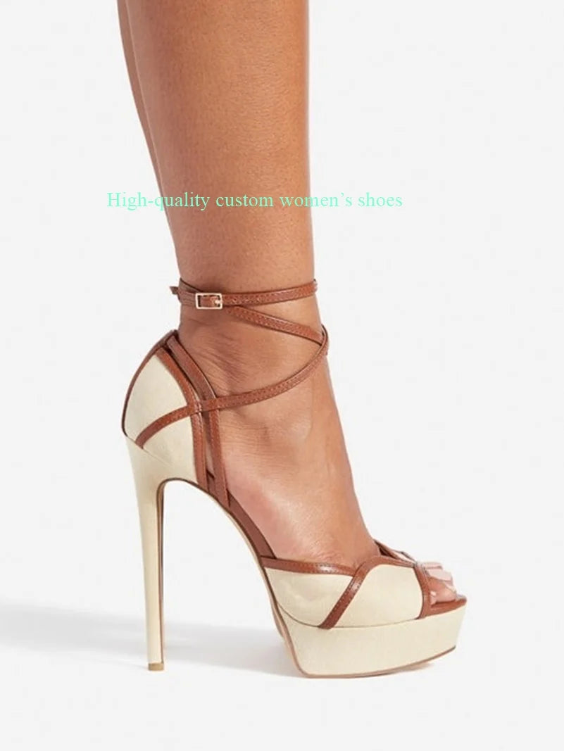 Paneled Stiletto Platform Sandals With Ankle Straps for Women