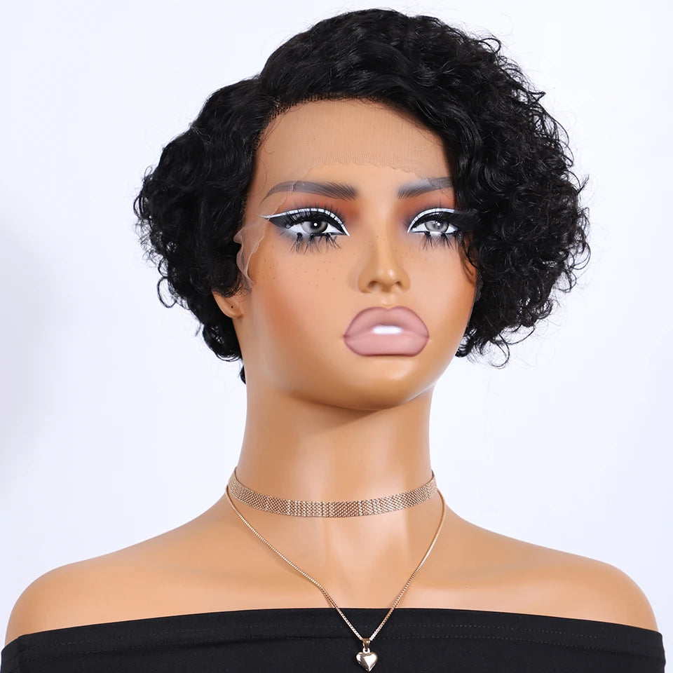 Curly Short Pixie Lace Front Wig Remy Human Hair Glueless for Women