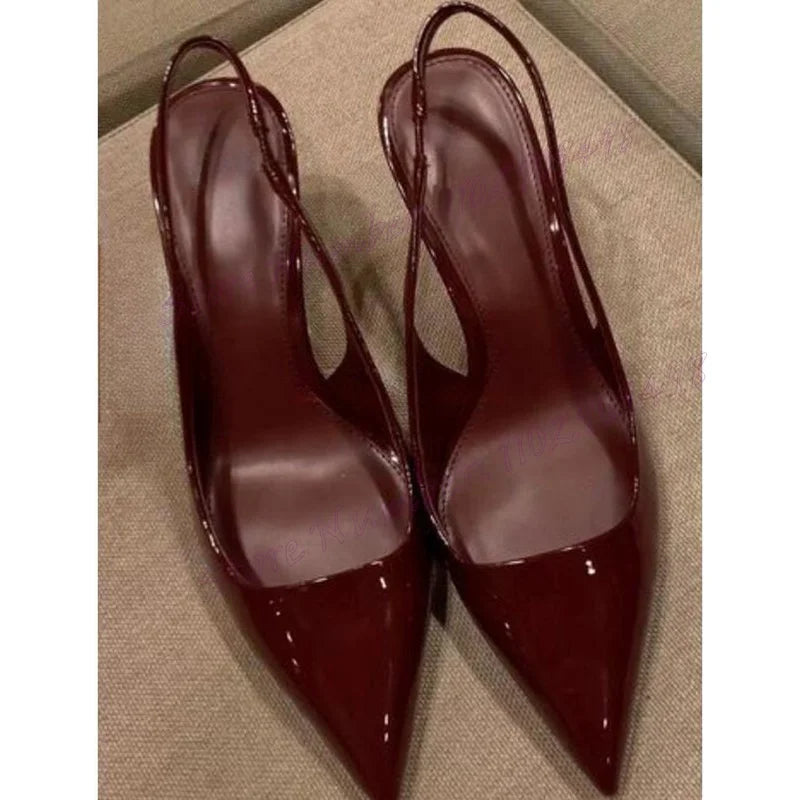 Wine Red Slingback Pointed Toe Pumps Cut Heels Shoes for Women Thin High Heels Sexy Evening Party Shoes 2025 Zapatos Para Mujere