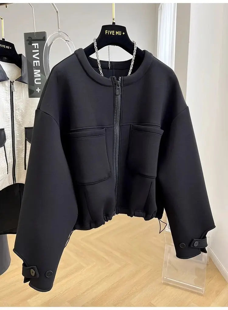 Large size loose round neck short coat women's autumn and winter new American retro casual jacket top  winter clothes women