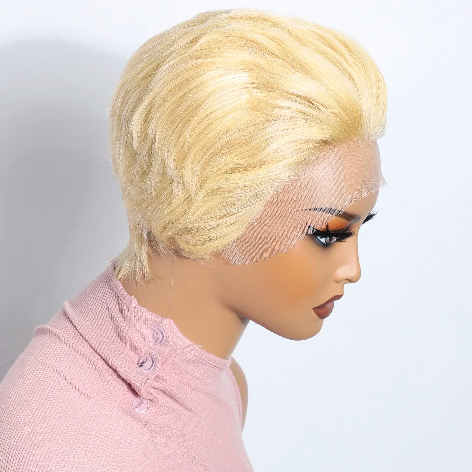 Blonde Short Pixie Cut Silky Lace Front Wig for Women