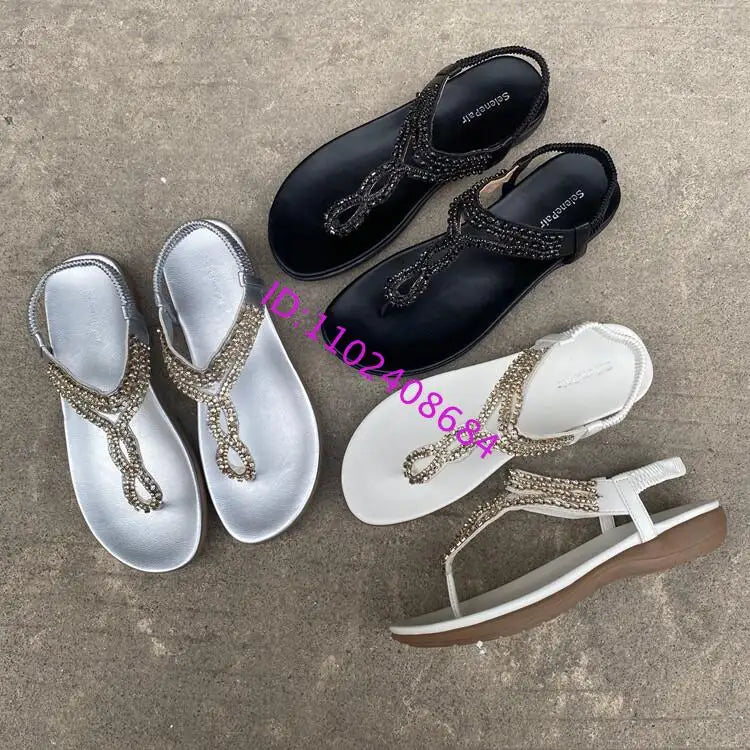 Comfortable Rhinestone Open Toe Flat Sandals for Women