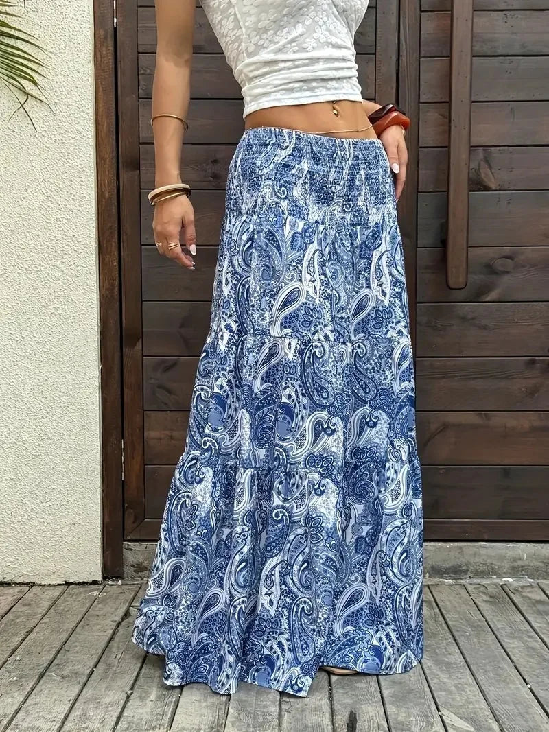 Boho Holiday Print Casual Ankle Length Maxi Skirt for Women