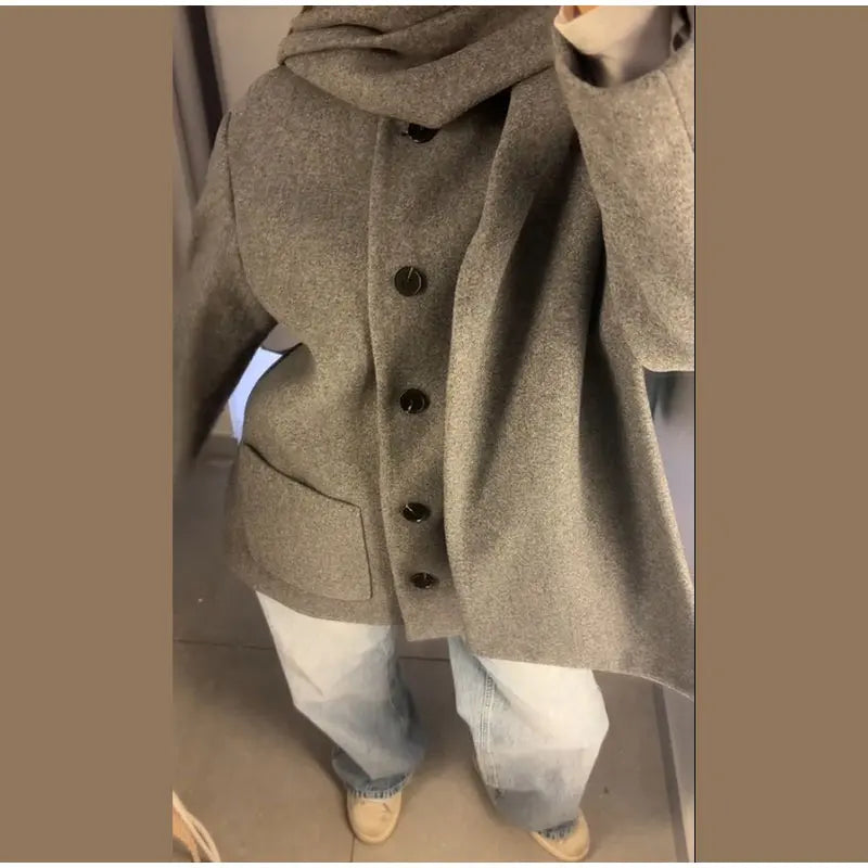 Classic Long Trench Coat With Detachable Scarf for Women