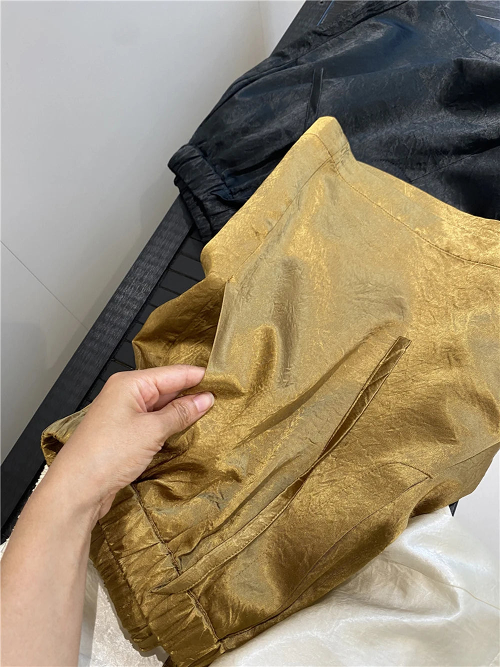 Loose Fit Elastic Waist Satin Texture Casual Shorts for Women