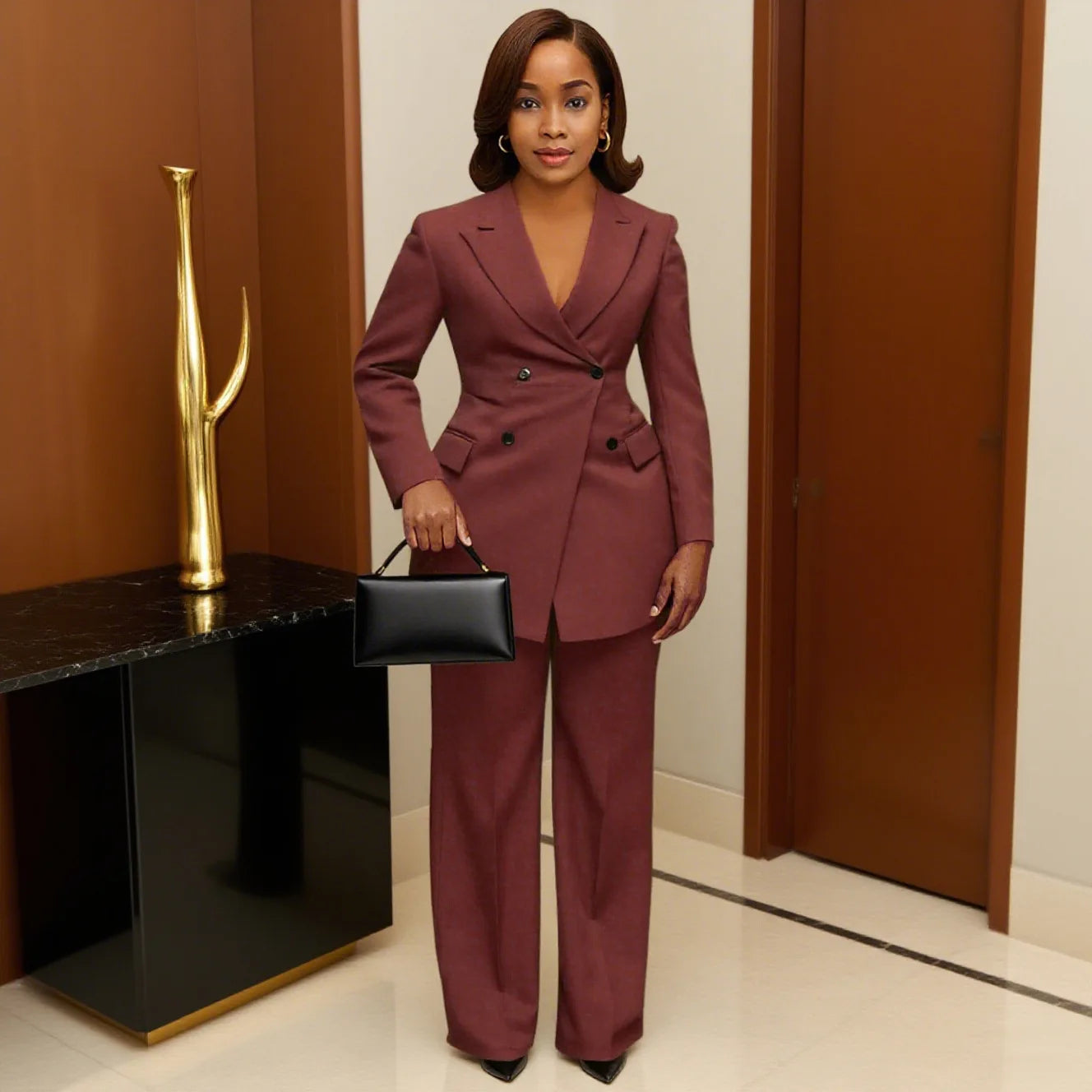 Two Pieces Women Long Pant Set Solid Matching Set Turn Down Collar Long Sleeves Top Elastic Waist Pant Slim Casual 2025 Summer