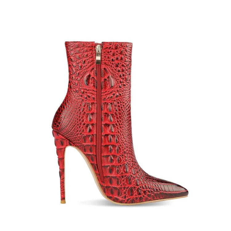 Purple Crocodile Stiletto Ankle Boots